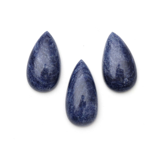 Natural Denim Quartz Smooth Pear Cabochon Gemstone | 18x32 mm to 17x35 mm | Quartz Jewelry Making Gemstone | Set of 3 Pieces