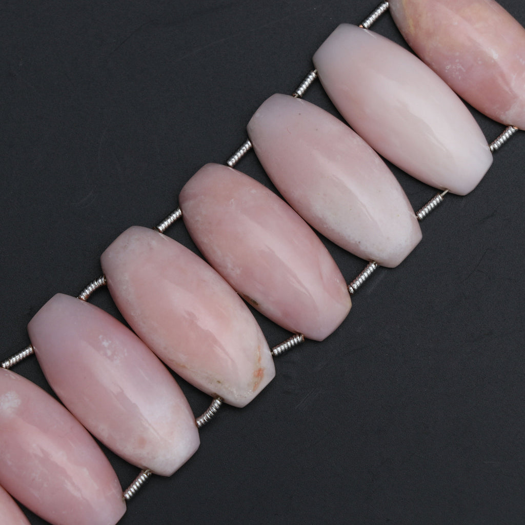 Pink Opal Smooth Long Oval Double Drill Beads -11x23 mm - Pink Opal Oval Cabs - Gem Quality , 14 Cm Full Strand, Price Per Strand - National Facets, Gemstone Manufacturer, Natural Gemstones, Gemstone Beads