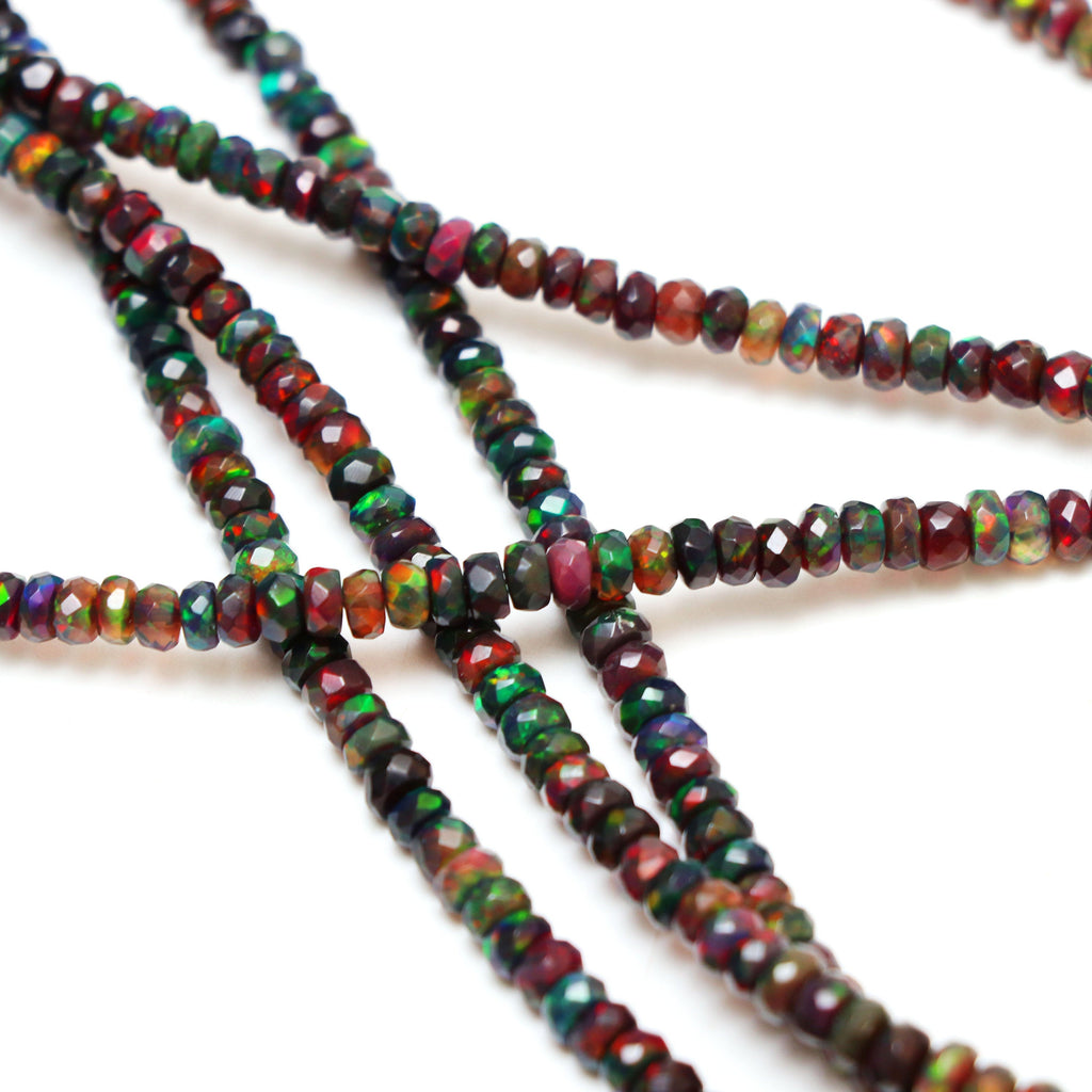 Natural Black Ethiopian Opal Smooth Rondelle Beads | 4 mm to 5.5 mm | 8 Inches/ 18 Inches Full Strand | Price Per Strand - National Facets, Gemstone Manufacturer, Natural Gemstones, Gemstone Beads