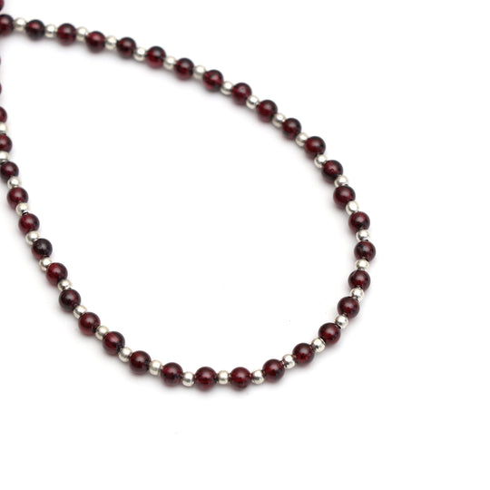 Garnet Smooth Balls Beads with Metal Spacer Ball, 3mm to 4mm, Garnet Jewelry Making Gemstone, 8 Inch Full Strand, Price Per Strand