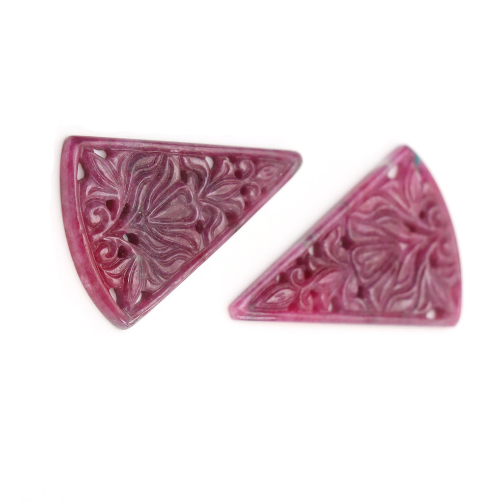 Natural Ruby Carving Cone Shaped Loose Gemstone - 28x40 mm - Ruby Cone, Ruby Carving Loose Gemstone, Pair (2 Pieces) - National Facets, Gemstone Manufacturer, Natural Gemstones, Gemstone Beads