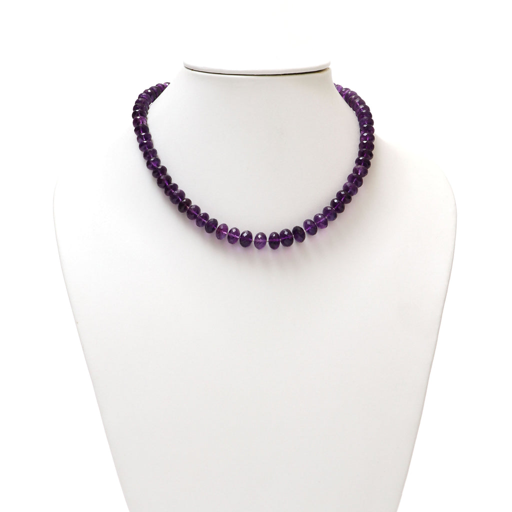 Beautiful Amethyst Necklace for Gifting | Bright Purple Natural African Amethyst Beaded Necklace | 16 Inches | Silver 925 Magnet Clasp - National Facets, Gemstone Manufacturer, Natural Gemstones, Gemstone Beads