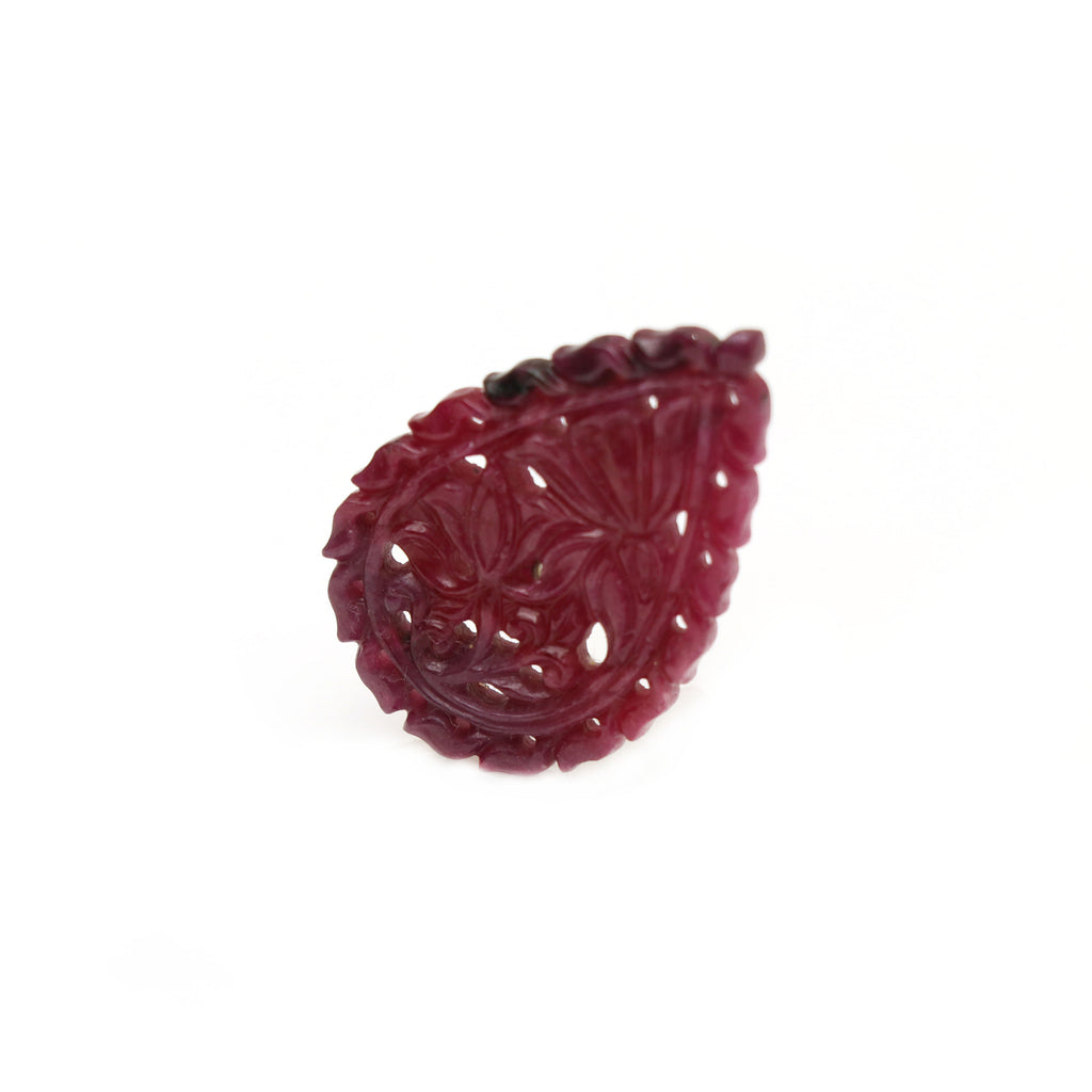 Natural Ruby Carving Pear Shaped Loose Gemstone - 35x23x3 mm - Ruby Pear, Ruby Carving Loose Gemstone, 1 Piece - National Facets, Gemstone Manufacturer, Natural Gemstones, Gemstone Beads