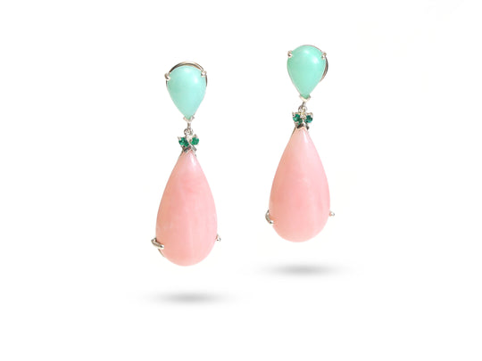 Chrysoprase Pear, Emerald , Pink Opal Pear Earrings | Beautiful Natural Gemstone Earrings | 925 Sterling Silver Prong Earrings, Gift For Her