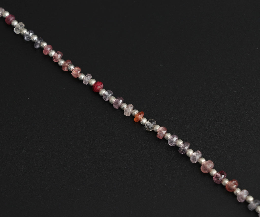 Multi Spinel Faceted Roundel Beads With Metal Balls - 3mm to 5mm - Multi Spinel Beads - Gem Quality , 8 Inch Full Strand, Price Per Strand - National Facets, Gemstone Manufacturer, Natural Gemstones, Gemstone Beads
