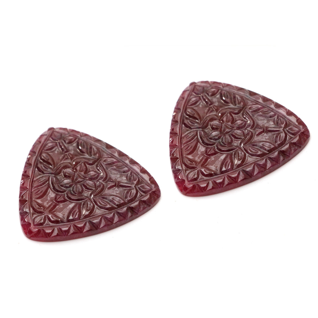 Natural Ruby Carving Trillion Shaped Loose Gemstone - 48x48 mm - Ruby Trillion, Ruby Carving Loose Gemstone, Pair (2 Pieces) - National Facets, Gemstone Manufacturer, Natural Gemstones, Gemstone Beads