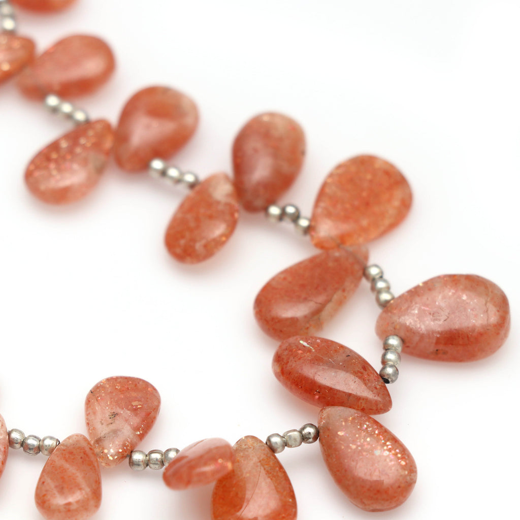 Rare Natural Sunstone Smooth Pears Beads, Sunstone Smooth, 8x6 mm to 16x9 mm- Sunstone Pears-Gem Quality, 8 Inch, Price Per Strand - National Facets, Gemstone Manufacturer, Natural Gemstones, Gemstone Beads