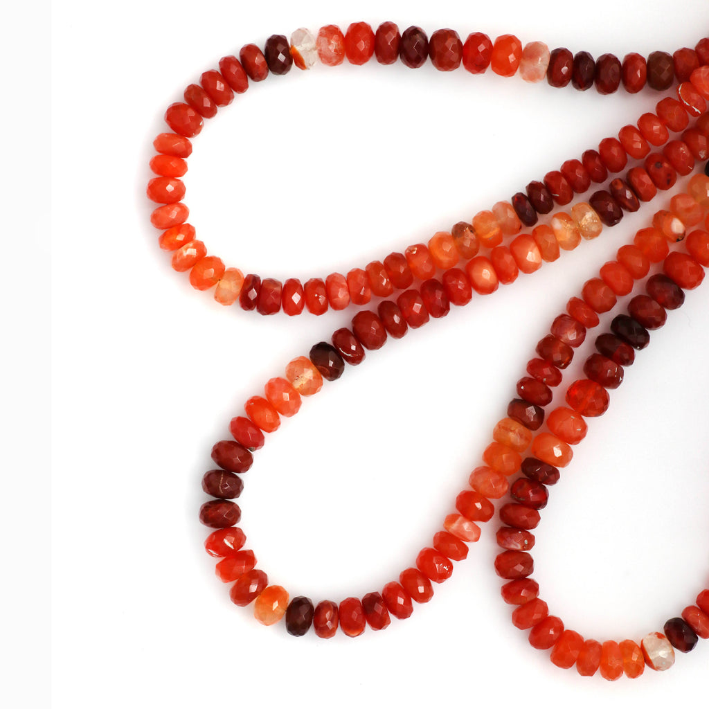 Natural Fire Opal Shaded Faceted Rondelle Beads | Shaded Opal Bead | Mexican Fire Opal Bead Strand | 6 to 7 mm | 18" inches strand - National Facets, Gemstone Manufacturer, Natural Gemstones, Gemstone Beads