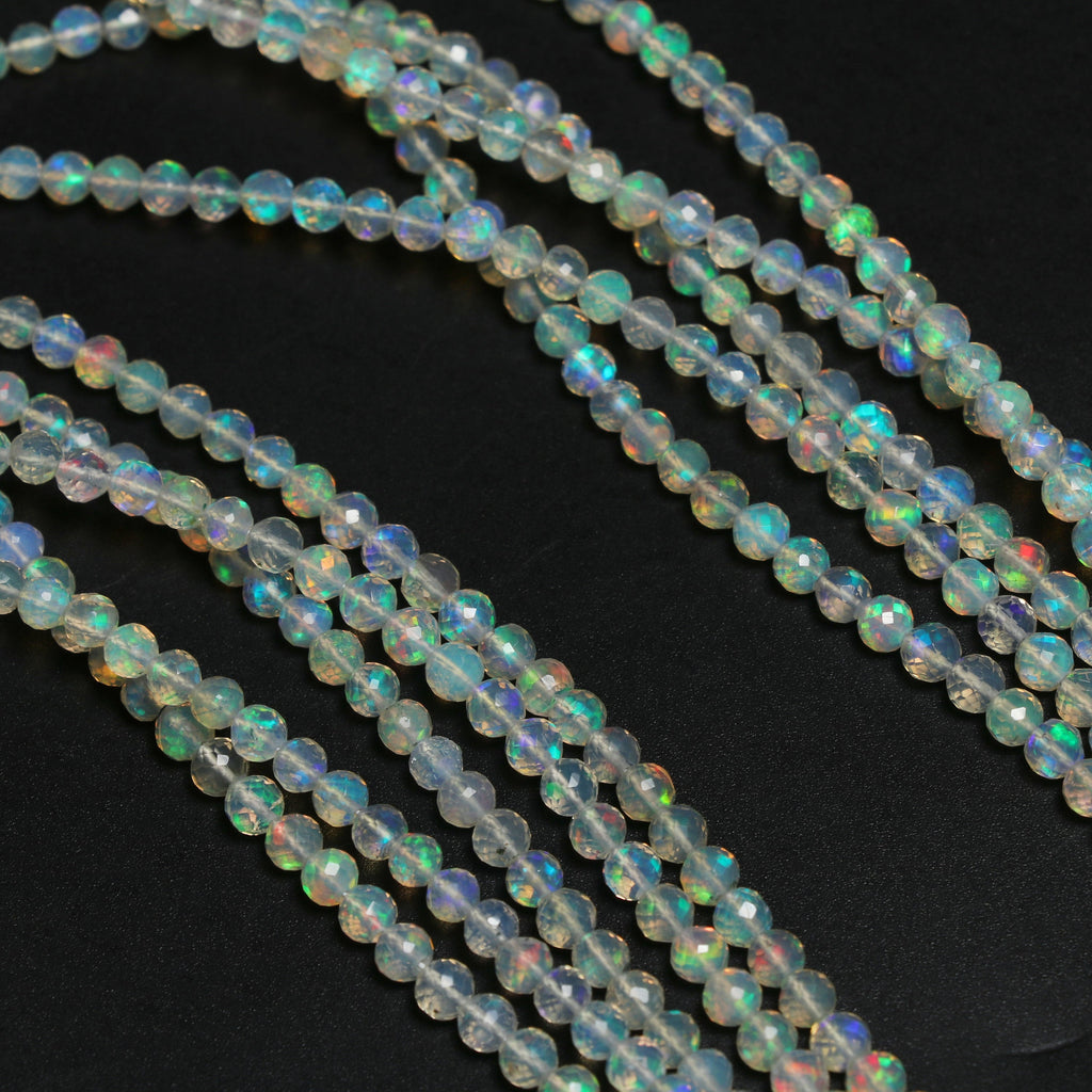 Natural Ethiopian Opal Faceted Round Balls Beads - 3mm To 4mm , Ethiopian Opal , 8 Inches / 18 Inches Full Strand, Price Per Strand - National Facets, Gemstone Manufacturer, Natural Gemstones, Gemstone Beads