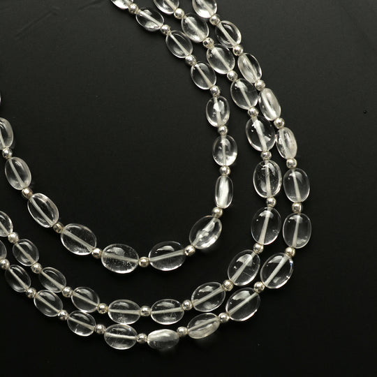 天然クリスタル スムース オーバル、4x6 mm ～ 6x8 mm、クリスタル ジュエリー メイキング ビーズ、8 インチ フル ストランド、1 ストランドあたりの価格