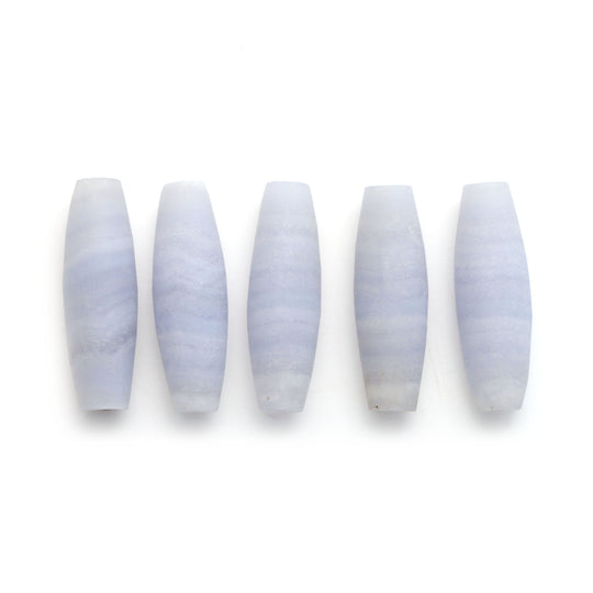 Blue Chlalcedony Matte Finish Barrel Loose Gemstone, 7x22 mm, Chalcedony Jewelry Making Gemstone, Top Drilled, Set of 5 Pieces