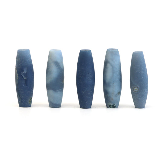 Blue Opal Matte Finish Barrel Loose Gemstone, 7x22 mm, Blue Opal Jewelry Making Gemstone, Top Drilled, Set of 5 Pieces