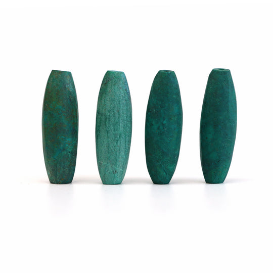 クリソコラ マット仕上げ バレル ルース ジェムストーン、7x22 mm、クリソコラ ジュエリーメイキング ジェムストーン、トップドリル加工、4 個セット