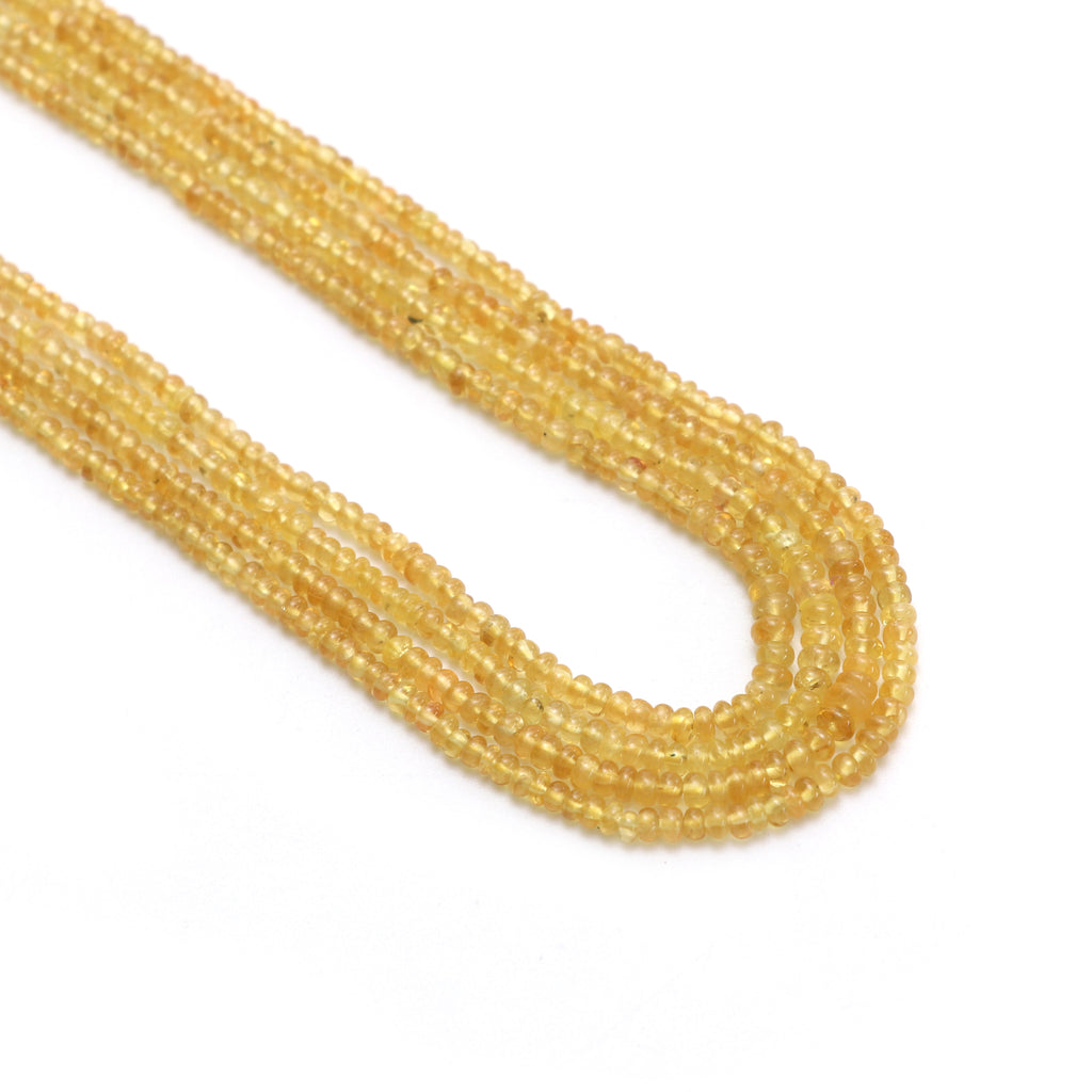 Yellow Sapphire Smooth Rondelle Beads, 2.5 mm to 3 mm, Sapphire Jewelry Handmade Gift for Women, 14 Inch Strand, Price Per Strand - National Facets, Gemstone Manufacturer, Natural Gemstones, Gemstone Beads, Gemstone Carvings