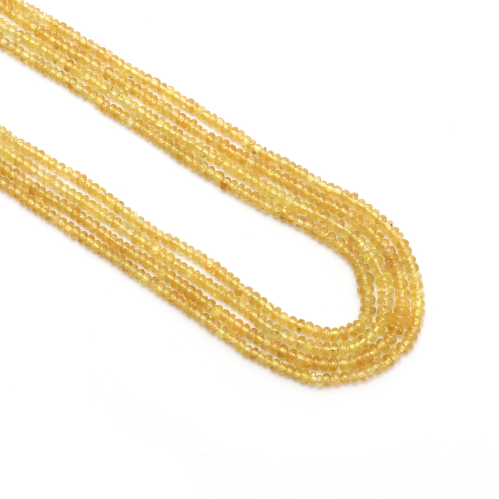 Yellow Sapphire Smooth Rondelle Beads, 2.5 mm to 3 mm, Sapphire Jewelry Handmade Gift for Women, 14 Inch Strand, Price Per Strand - National Facets, Gemstone Manufacturer, Natural Gemstones, Gemstone Beads, Gemstone Carvings