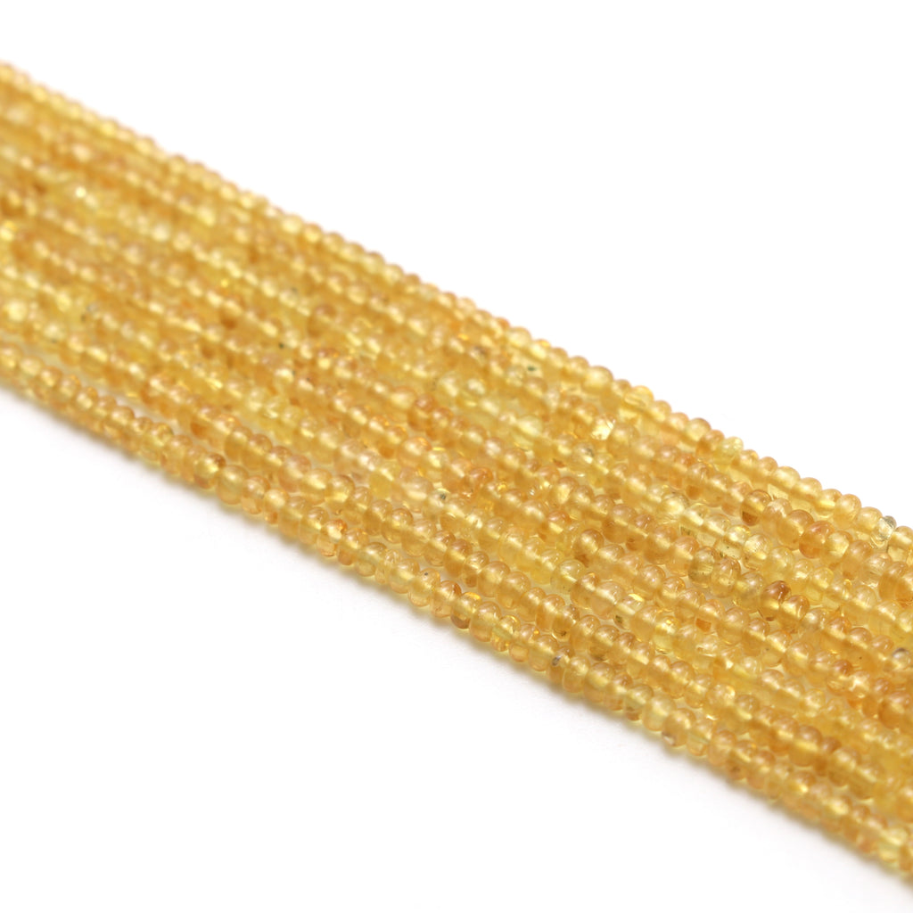 Yellow Sapphire Smooth Rondelle Beads, 2.5 mm to 3 mm, Sapphire Jewelry Handmade Gift for Women, 14 Inch Strand, Price Per Strand - National Facets, Gemstone Manufacturer, Natural Gemstones, Gemstone Beads, Gemstone Carvings
