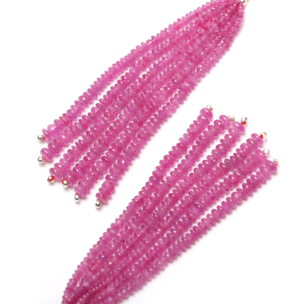 Natural Ruby Smooth Rondelle Beads, 2.5mm To 4mm , 2.5 Inches Full Strand, Ruby Beads, Pair ( 12 Strands ) - National Facets, Gemstone Manufacturer, Natural Gemstones, Gemstone Beads