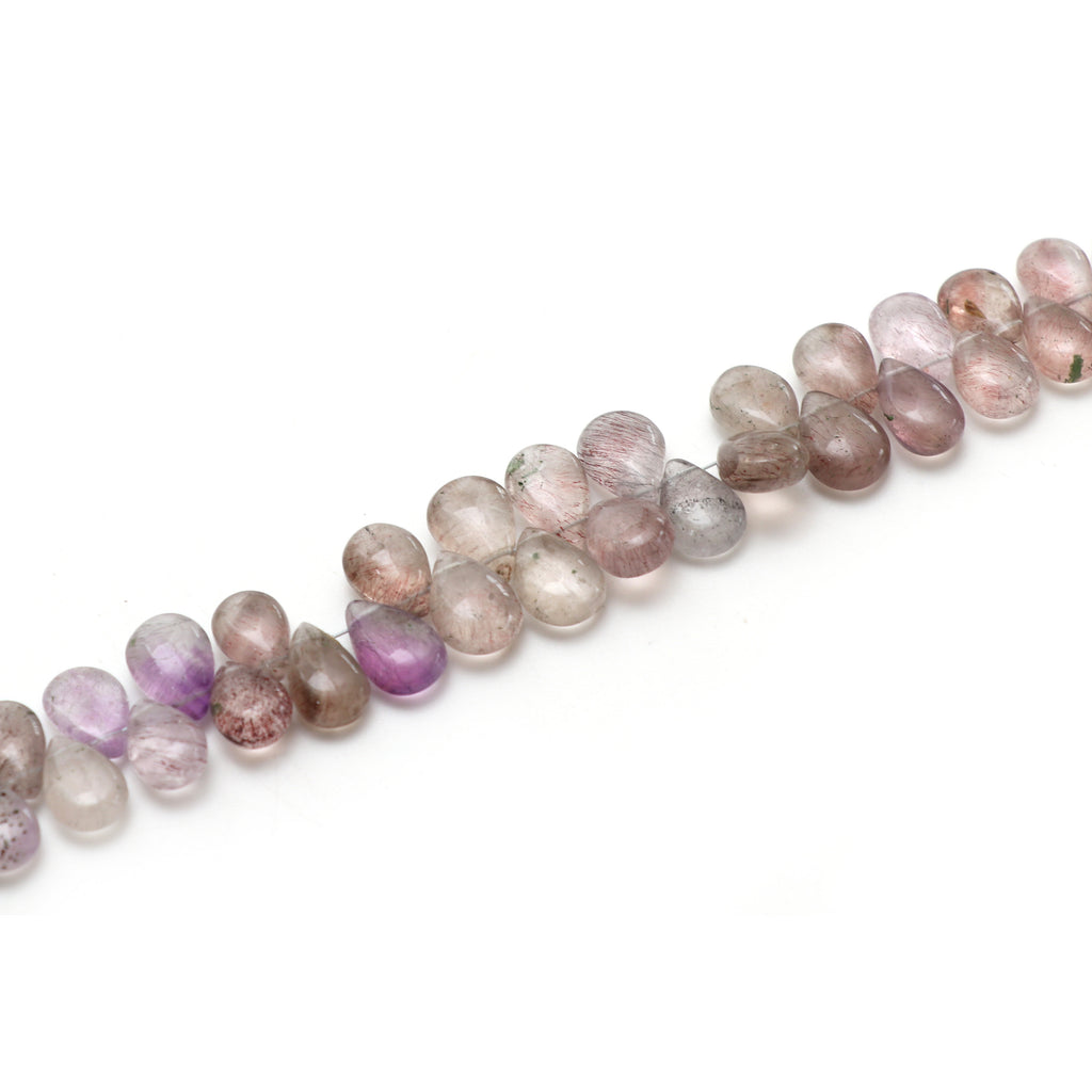 Sagentic Quartz Smooth Pear Beads, 6x9 mm to 8x11 mm, Sagentic Quartz Jewelry Handmade Gift for Women, 8 Inch Full Strand, Price Per Strand - National Facets, Gemstone Manufacturer, Natural Gemstones, Gemstone Beads, Gemstone Carvings