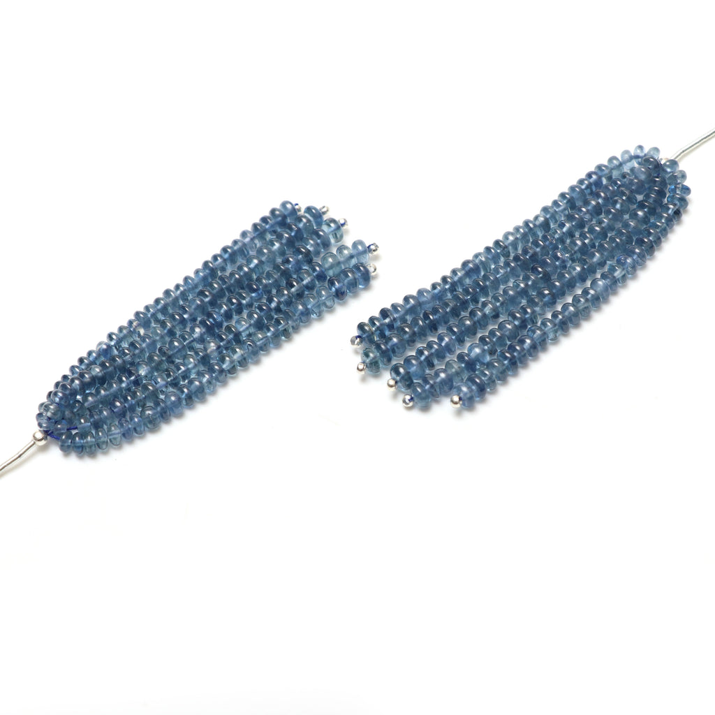 Natural Blue Sapphire Smooth Rondelle Beads, 3.5mm To 4mm , 2.5 Inches Full Strand, Blue Sapphire Beads, Pair ( 10 Strands ) - National Facets, Gemstone Manufacturer, Natural Gemstones, Gemstone Beads