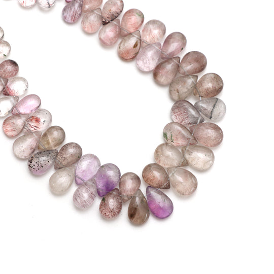 Sagentic クォーツ スムース ペア ビーズ、6x9 mm ～ 8x11 mm、Sagentic クォーツ ジュエリーメイキング ビーズ、8 インチ フル ストランド、1 ストランドあたりの価格