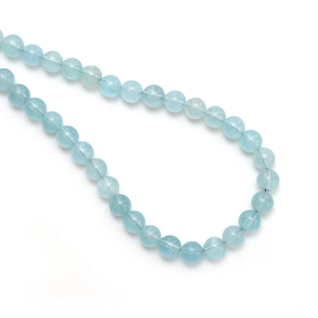 Milky Aquamarine Smooth Round Balls, 7 mm, Aquamarine Jewelry Handmade Gift for Women, 18 Inches Full Strand, Price Per Strand - National Facets, Gemstone Manufacturer, Natural Gemstones, Gemstone Beads, Gemstone Carvings