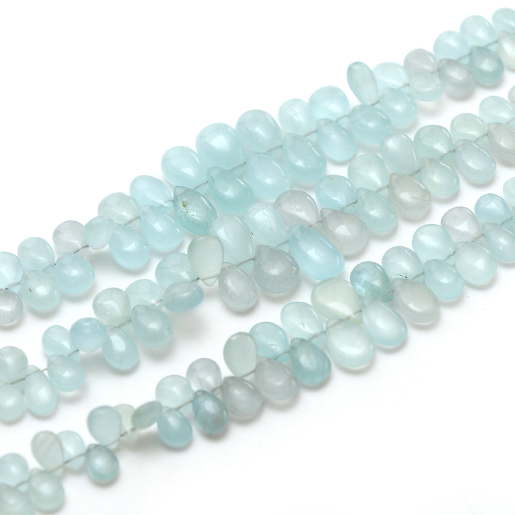 Milky Aquamarine Smooth Pear Beads, 5x6 mm to 7x11 mm, Aquamarine Jewelry Handmade Gift for Women, 8 Inches Full Strand, Price Per Strand - National Facets, Gemstone Manufacturer, Natural Gemstones, Gemstone Beads, Gemstone Carvings