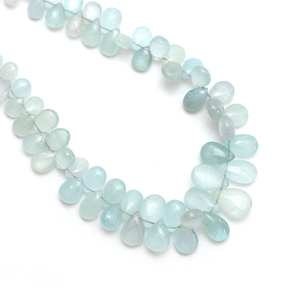 Milky Aquamarine Smooth Pear Beads, 5x6 mm to 7x11 mm, Aquamarine Jewelry Handmade Gift for Women, 8 Inches Full Strand, Price Per Strand - National Facets, Gemstone Manufacturer, Natural Gemstones, Gemstone Beads, Gemstone Carvings