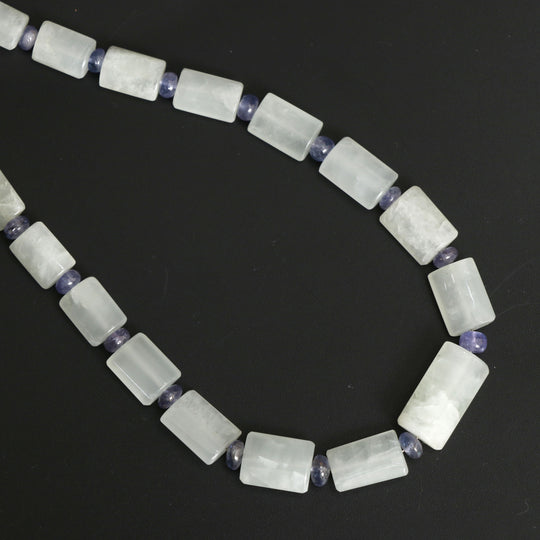 Natural Aquamarine Smooth Cylinder + Tanzanite Smooth Rondelle Beads, 6.5x8.5 mm to 17x19 mm, 4 mm to 5 mm, 18 Inches, Price Per Strand