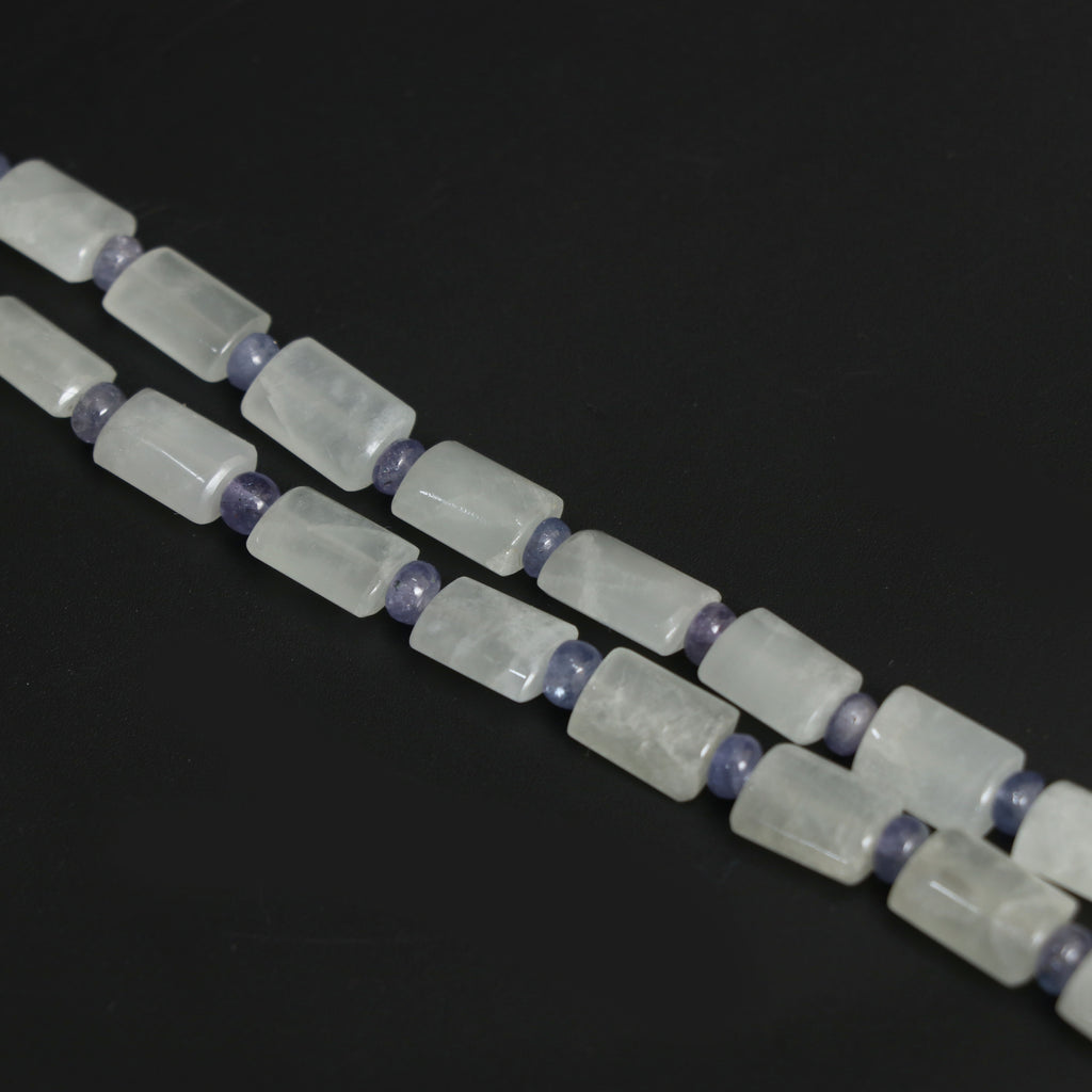 Natural Aquamarine Smooth Cylinder + Tanzanite Smooth Rondelle Beads, 6.5x8.5 mm to 17x19 mm, 4 mm to 5 mm, 18 Inches, Price Per Strand - National Facets, Gemstone Manufacturer, Natural Gemstones, Gemstone Beads, Gemstone Carvings