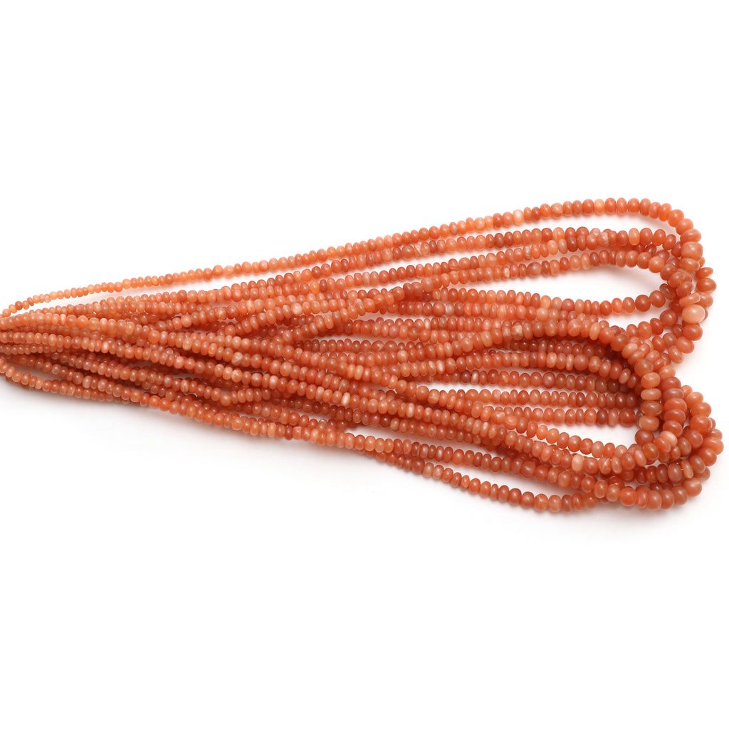 Peach Moonstone Smooth Rondelle Beads, Moonstone Beads,3.5mm To 7mm, Moonstone Strand, 18 Inch Full Strand - National Facets, Gemstone Manufacturer, Natural Gemstones, Gemstone Beads, Gemstone Carvings