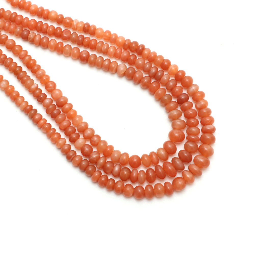 Peach Moonstone Smooth Rondelle Beads, Moonstone Beads,3.5mm To 7mm, Moonstone Strand, 18 Inch Full Strand - National Facets, Gemstone Manufacturer, Natural Gemstones, Gemstone Beads, Gemstone Carvings