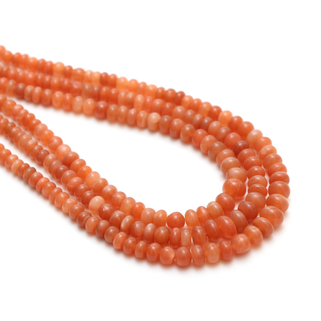 Peach Moonstone Smooth Rondelle Beads, Moonstone Beads,3.5mm To 7mm, Moonstone Strand, 18 Inch Full Strand - National Facets, Gemstone Manufacturer, Natural Gemstones, Gemstone Beads, Gemstone Carvings