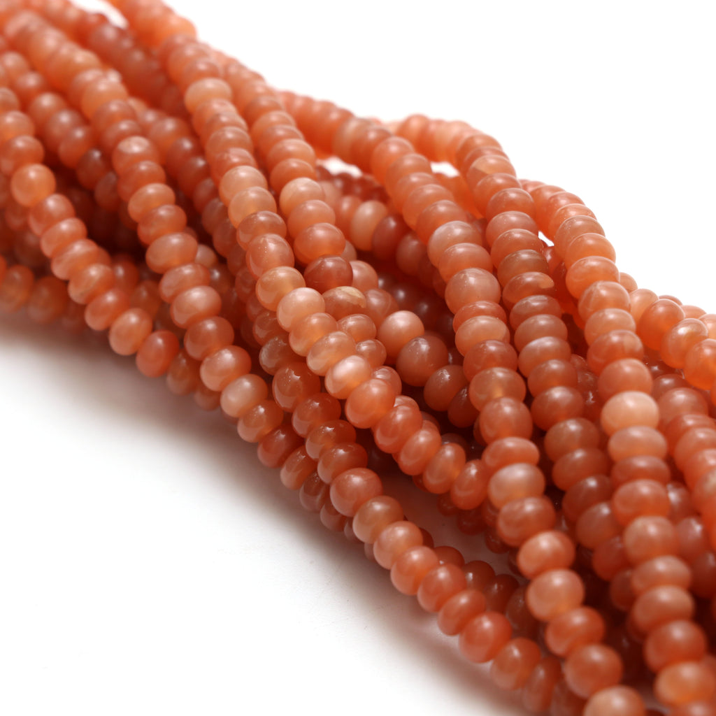 Peach Moonstone Smooth Rondelle Beads, Moonstone Beads,3.5mm To 7mm, Moonstone Strand, 18 Inch Full Strand - National Facets, Gemstone Manufacturer, Natural Gemstones, Gemstone Beads, Gemstone Carvings