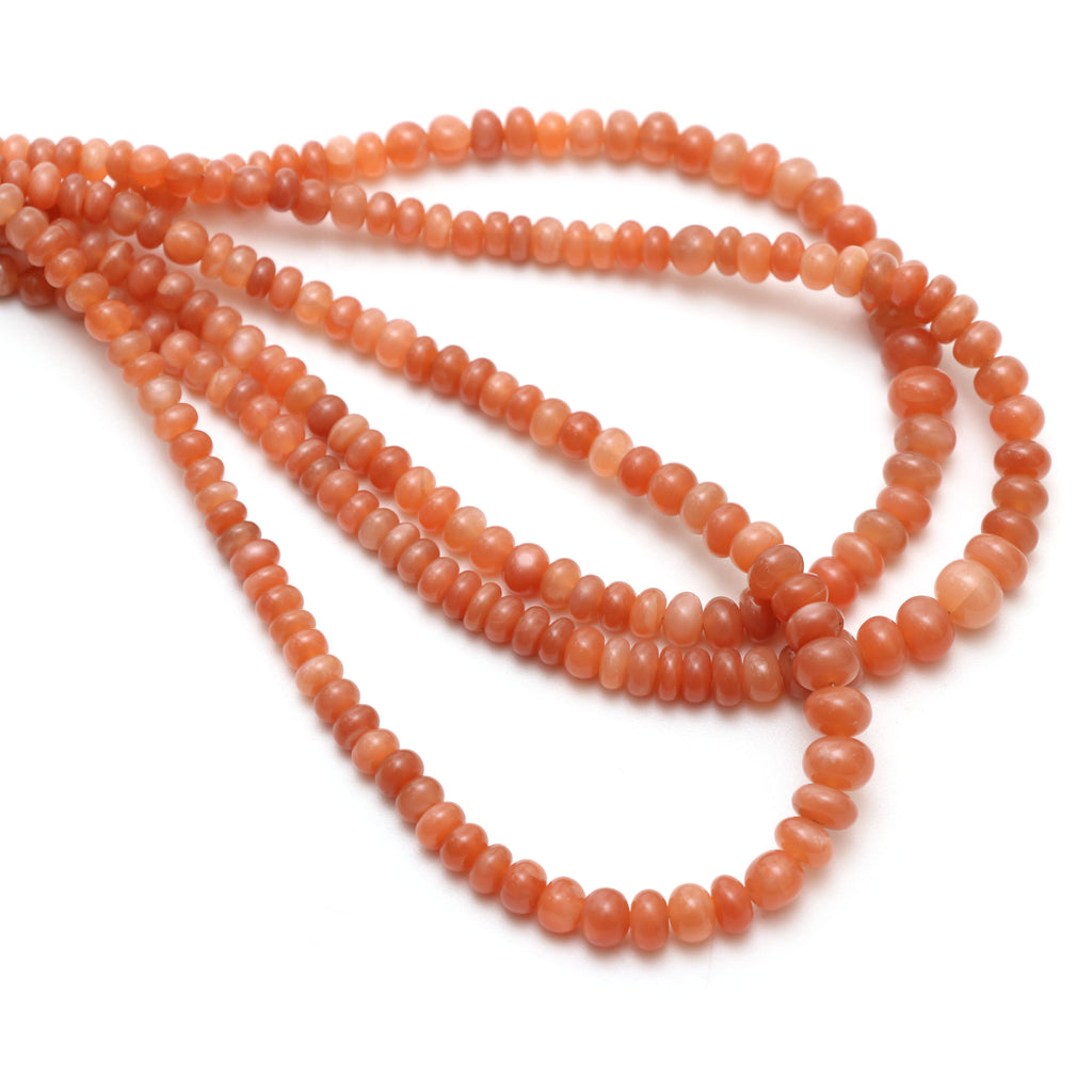 Peach Moonstone Smooth Rondelle Beads, Moonstone Beads,3.5mm To 7mm, Moonstone Strand, 18 Inch Full Strand - National Facets, Gemstone Manufacturer, Natural Gemstones, Gemstone Beads, Gemstone Carvings