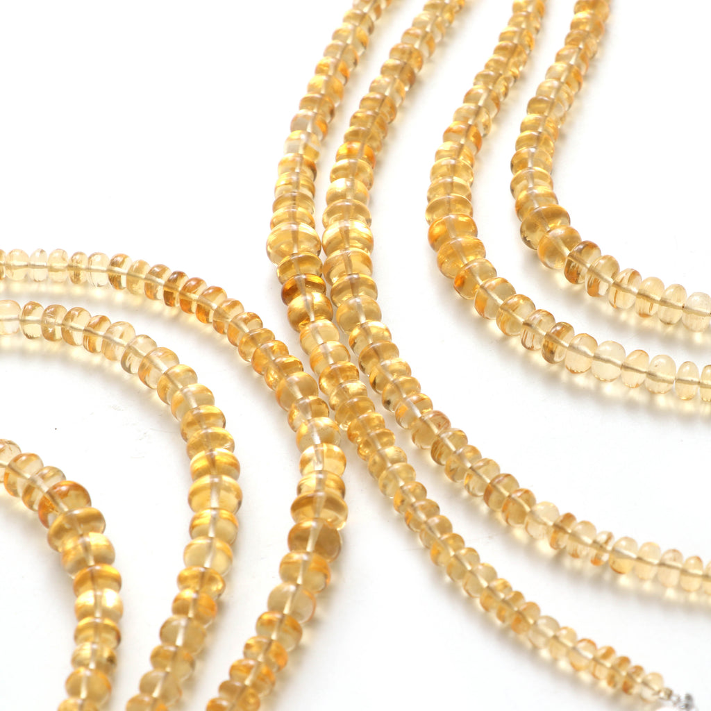 Citrine Smooth Rondelle Beads, 5 mm to 8 mm - Citrine Rondelle Beads Gemstone - Gem Quality , 8 Inch Full Strand, Price Per Strand - National Facets, Gemstone Manufacturer, Natural Gemstones, Gemstone Beads
