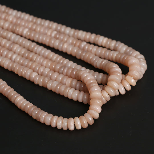 Peach Moonstone Smooth Rondelle Beads, 5mm To 9mm, Moonstone Jewelry Making Beads, 18 Inch Full Strand
