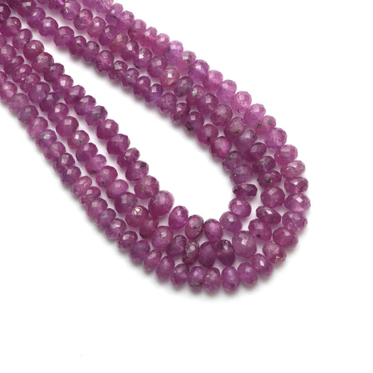 Pink Sapphire Faceted Rondelle Beads, 4.5 mm To 7 mm, Pink Sapphire Jewelry Making Beads, 18 Inches Full Strand, Price Per Strand