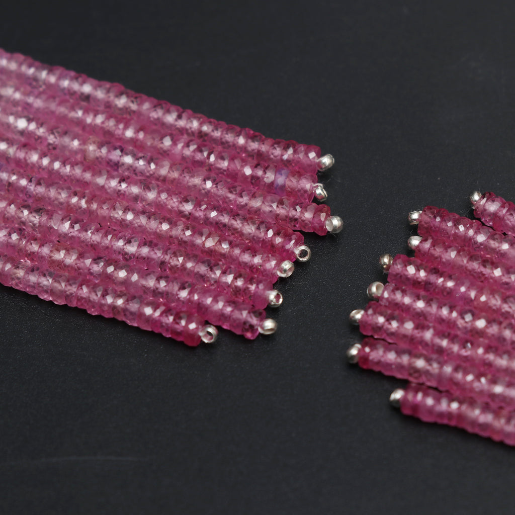 Natural Shaded Ruby Faceted Tyre Beads, 3.5mm, Jewelry Making, Ruby Beads, 2.5 Inches Full Strand, Pair ( 16 Strands ) - National Facets, Gemstone Manufacturer, Natural Gemstones, Gemstone Beads