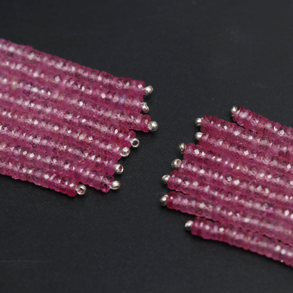 Natural Shaded Ruby Faceted Tyre Beads, 3.5mm, Jewelry Making, Ruby Beads, 2.5 Inches Full Strand, Pair ( 16 Strands ) - National Facets, Gemstone Manufacturer, Natural Gemstones, Gemstone Beads