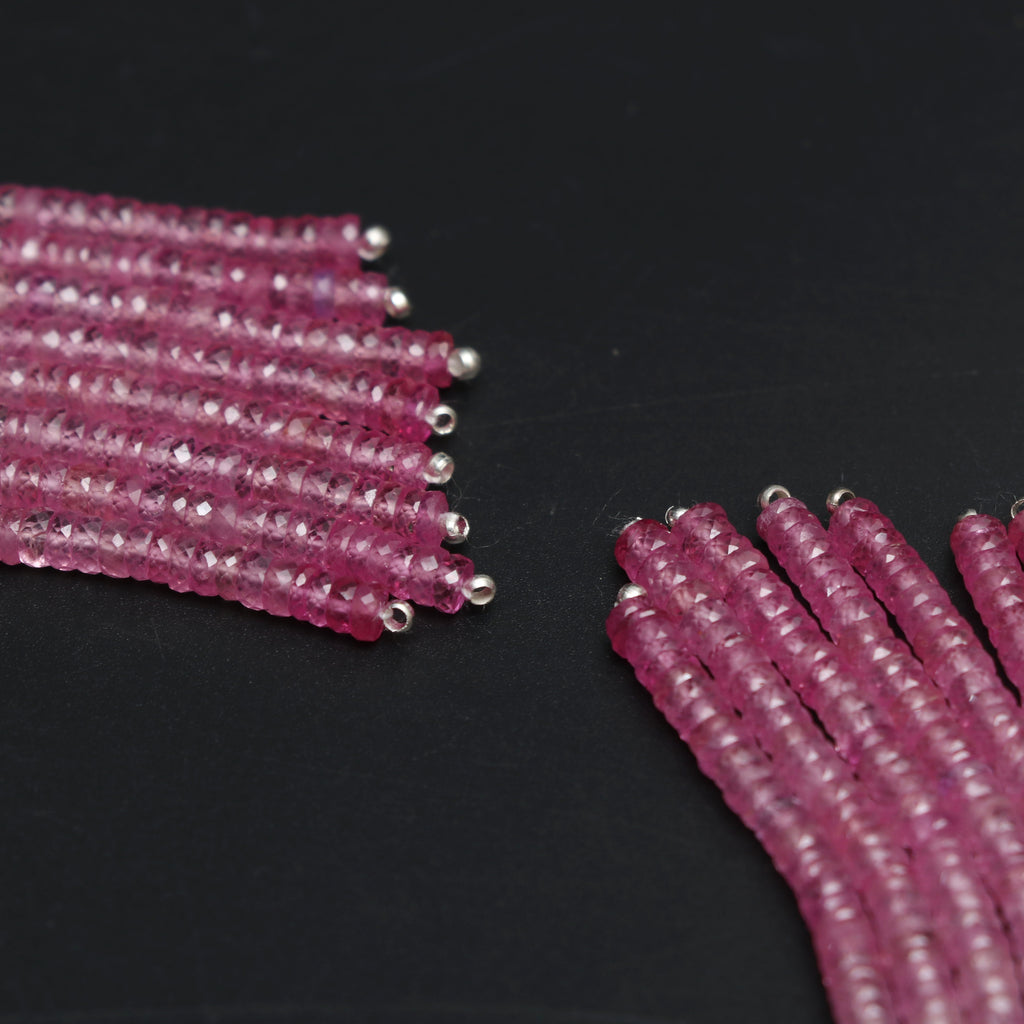 Natural Shaded Ruby Faceted Tyre Beads, 3.5mm, Jewelry Making, Ruby Beads, 2.5 Inches Full Strand, Pair ( 16 Strands ) - National Facets, Gemstone Manufacturer, Natural Gemstones, Gemstone Beads