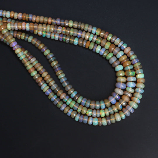 Ethiopian Opal Faceted Rondelle Beads, 5 mm To 7.5 mm, Opal Jewelry Making Beads, 18 Inches Full Strand, Price Per Strand