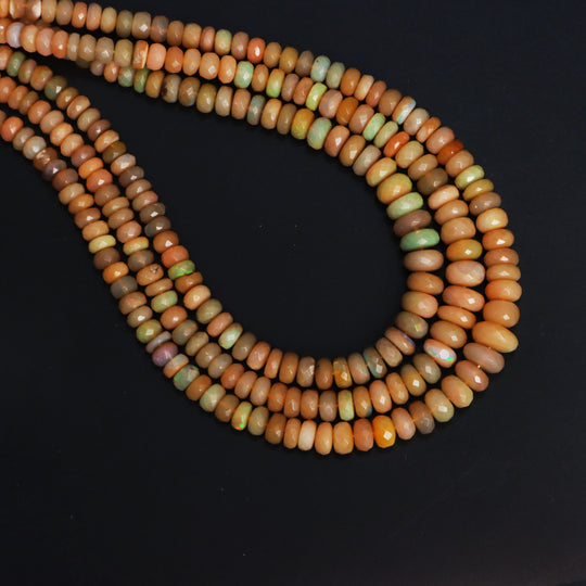 Ethiopian Opal Faceted Rondelle Beads, 5 mm To 8 mm, Ethiopian Opal Jewelry Making Beads, 18 Inches Full Strand, Price Per Strand