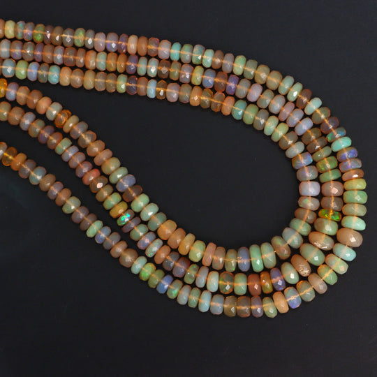Ethiopian Opal Faceted Rondelle Beads, 5 mm To 7 mm, Ethiopian Opal Jewelry Making Beads, 18 Inches Full Strand, Price Per Strand