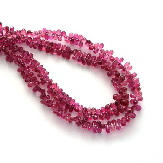 Pink Tourmaline Faceted Drop Beads, 2.5x5 mm To 4x7 mm, Pink Tourmaline Jewelry Making Beads, 17.5 Inches Full Strand, Price Per Strand