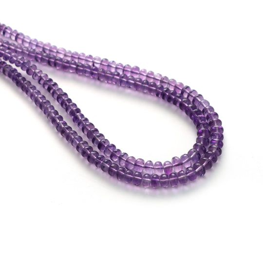 Amethyst Smooth Rondelle Beads, 4 mm To 6 mm, Amethyst Jewelry Making Beads, 18 Inches Full Strand, Price Per Strand