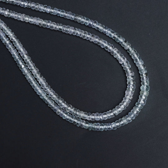 サファイア ファセット ロンデル ビーズ、3 mm ～ 4 mm、サファイア ジュエリー メイキング ビーズ、18 インチ フル ストランド、1 ストランドあたりの価格