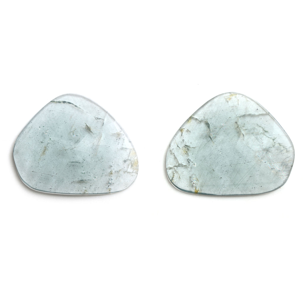 Aquamarine One Side Faceted Organic Slice Loose Gemstone, 40x50 mm, Aquamarine Jewelry Handmade Gift for Women, Pair ( 2 Pieces ) - National Facets, Gemstone Manufacturer, Natural Gemstones, Gemstone Beads