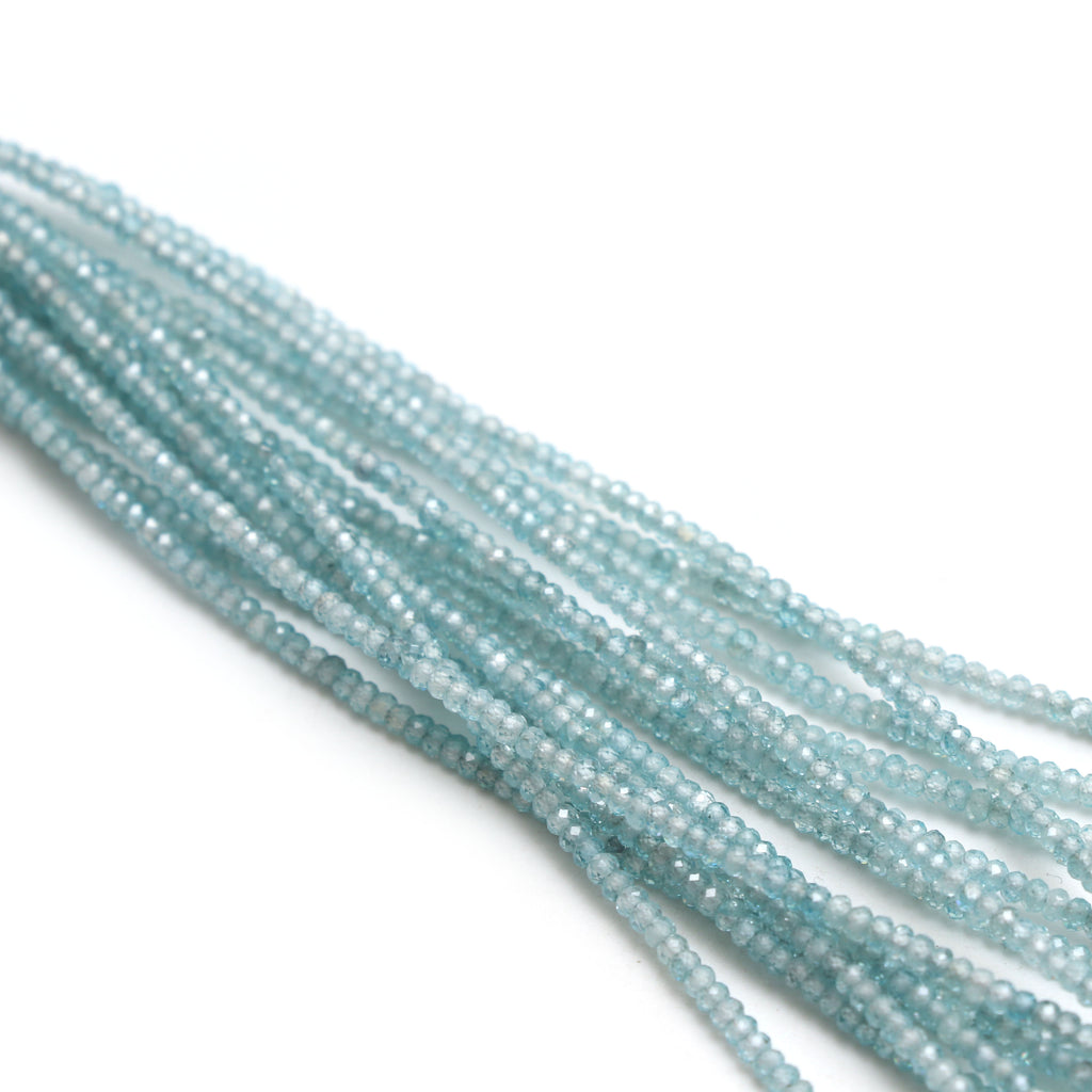 Natural Blue Zircon Micro Faceted Rondelle Beads, 2 mm, Blue Zircon Faceted Beads, 18 Inch Full Strand, Price Per Strand - National Facets, Gemstone Manufacturer, Natural Gemstones, Gemstone Beads