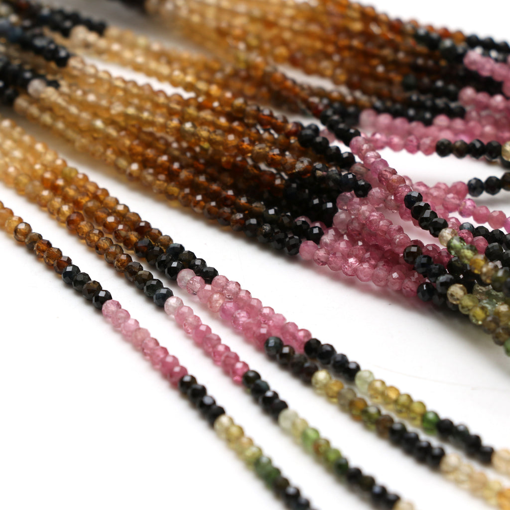 Natural Multi Tourmaline Micro Faceted Rondelle Beads, 2.5 mm, Multi Tourmaline Rondelle Beads, 18 Inch Full Strand, Price Per Set - National Facets, Gemstone Manufacturer, Natural Gemstones, Gemstone Beads