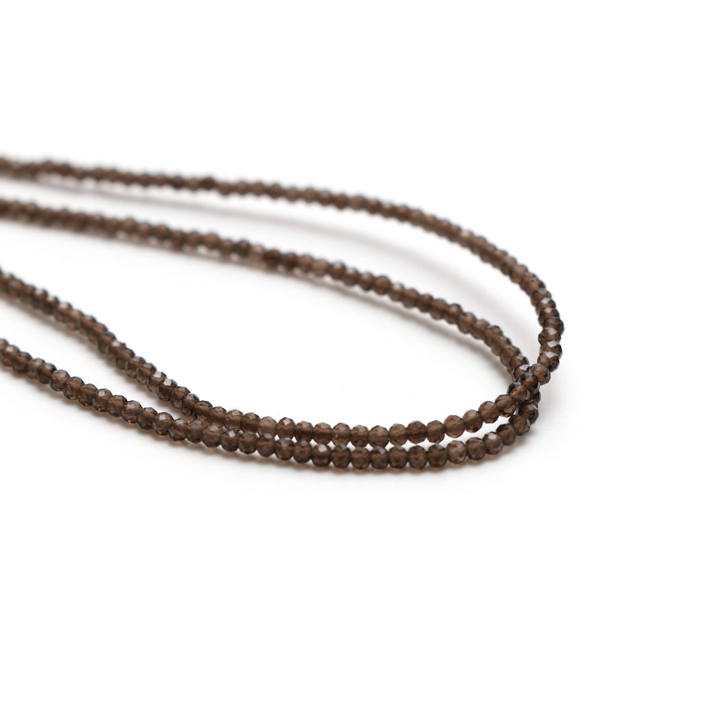 Natural Smoky Quartz Micro Faceted Rondelle Beads, 2 mm, Smoky Quartz Rondelle Beads, 18 Inch Full Strand, Price Per Set - National Facets, Gemstone Manufacturer, Natural Gemstones, Gemstone Beads